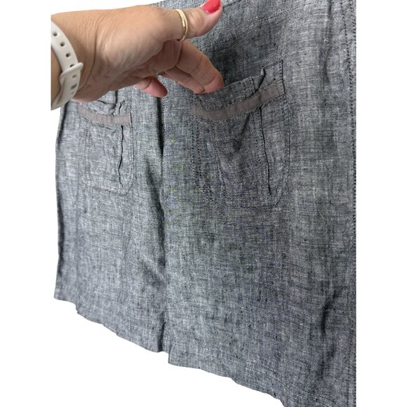 Max Studio 100% Linen Charcoal Gray Drawstring Mini Skirt w/ Pockets Size Medium - Picture 4 of 8